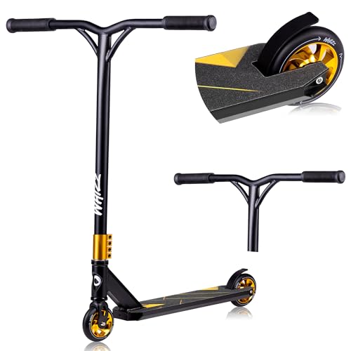 LIONELO Whizz Hulajnoga Wyczynowa Dziecięca do 100 kg, Łożyska ABEC-9, Hulajnoga Aluminiowa, System Kompresji HIC, Koła 110 mm, Szeroka Kierownica Y-bar, Hamulec Flex Fender MN Steel