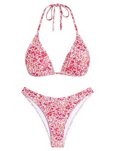 Image of ZAFUL Womens Halter Bikini Sets Triangle Bikinis High Cut Swimsuits 2 Piece Bathing Suits Sexy Swimwear