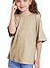 Girls Short Sleeve T Shirts Kids Fashion Oversized Drop Shoulder Tops Tshirts Casual Basic Tee Khaki