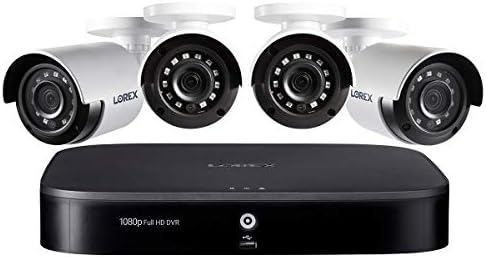 Lorex Indoor/Outdoor Wired Security Camera System, 1080p HD Bullet Cameras with Motion Detection Surveillance, Night Vision & Smart Home Voice Compatibility, 1TB 8 Channel DVR, 4 Cameras