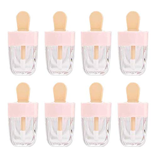 Healthcom 10 Pcs 5ML Clear Ice Cream Lip Gloss Tube Mini Refillable Empty Lip Balm Container with Lid Lipstick Samples Bottle Vials Cosmetic Lipgloss Tube Travel Container DIY Refillable Bottles,Pink