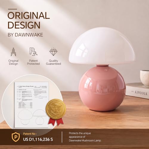 Image of Dawnwake Mushroom Lamp Table Lamp for Bedroom-Small Desk Table Lamps,Pink | 8.7 inch Mid Century Modern Table Lamps for Living Room Bedroom Decor,Cute Ceramic Lamps for Mushroom Home Room Decor,Glass Shade
