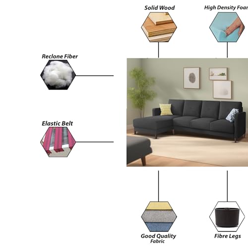 Image of Baloney LHS 6 Seater L Shape Sofa Set for Living Room (Black Fabric) Premium Fabric Sofa