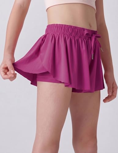 Image of 3 Pack Girls Flowy Shorts with Spandex Liner 2-in-1 Youth Butterfly Skirts for Fitness, Running, Sports