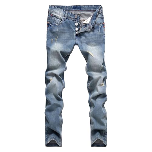 Slim Fit Stretch Skinny Jeans for Men Fashion Button Trousers Straight Leg Comfort Denim Pants - Main Image