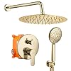 Gabrylly Shower System Polished Gold Rain Shower Head System for Bathroom with High Pressure 10 Rain Shower head and 5 Setting Handheld Shower Head Set