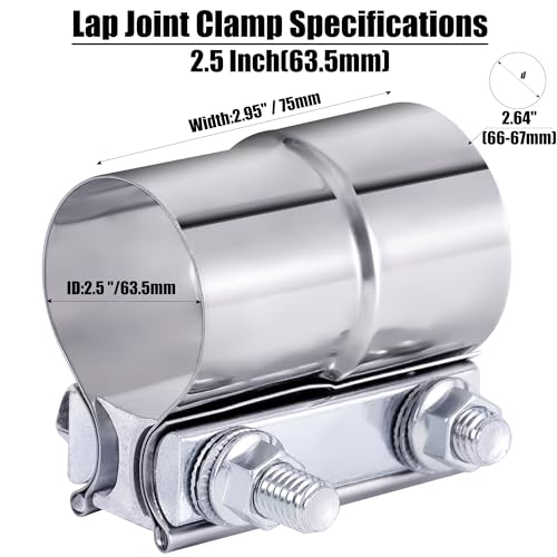 Vitonsbay 2.5 Inch Exhaust Clamp, 2 1/2 inch Lap Joint Exhaust Band Clamp Sleeve Coupler Stainless Steel (1Pcs)