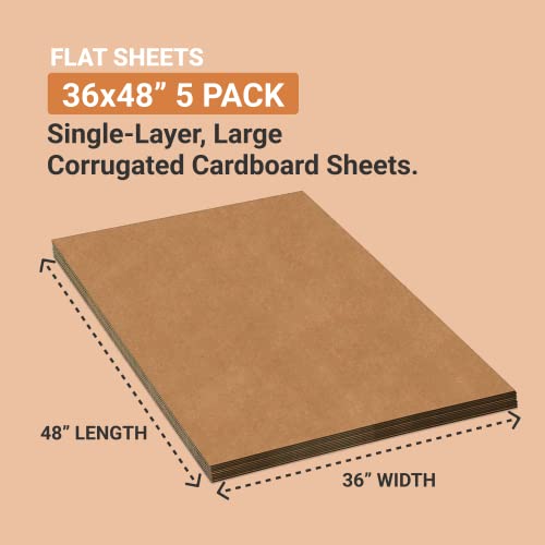 Image of Box USA Corrugated Cardboard Sheets 36 inch x 48 inch (5 Pack) Large Card Board for Layer Separation Packaging Mailing Shipping Packing, and Protecting Products from Forklift Damage - 5 Pack