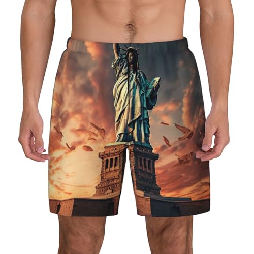 Statue of Liberty in NYC Print Men Stylish Functionality Swim Trunks Breathable Beach Shorts Surfing Gym Fishing