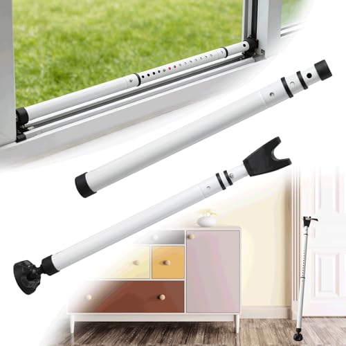 Sliding Door Secruity Bar - Door Stoppers,2 Interchangeable Head,17-46” Length Adjustable Child Safety Lock for Windows and Patio Sliding Glass Doors from Inside,Home Apartment Security Tool