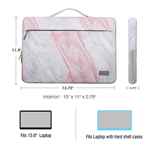 Moko 15.6 Inch Laptop Sleeve Fits Macbook Pro M1 Pro/M1 Max 14.2 2021 Macbook Pro 16”, Macbook Pro 15.4", Surface Book 15”, Ultrabook Carrying Bag For 15.6" Dell Hp Acer Chromebook,Pink Gray Marble #TOP1