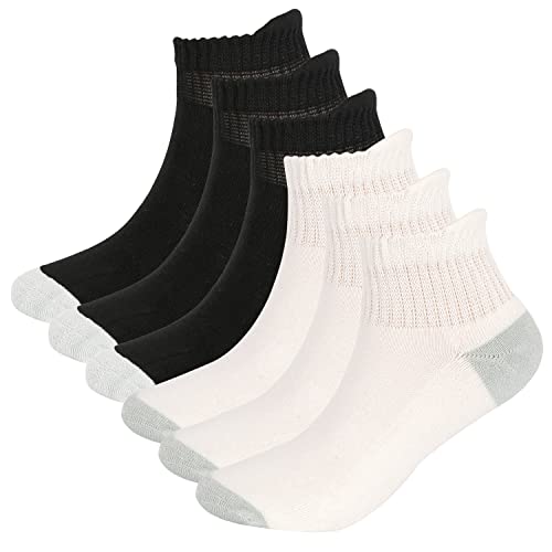 BampooPanPa 6 Pairs Bamboo Diabetic Ankle Socks with Seamless Toe and Non-Binding Top ,Cushioned Sole for Women black white-9-11