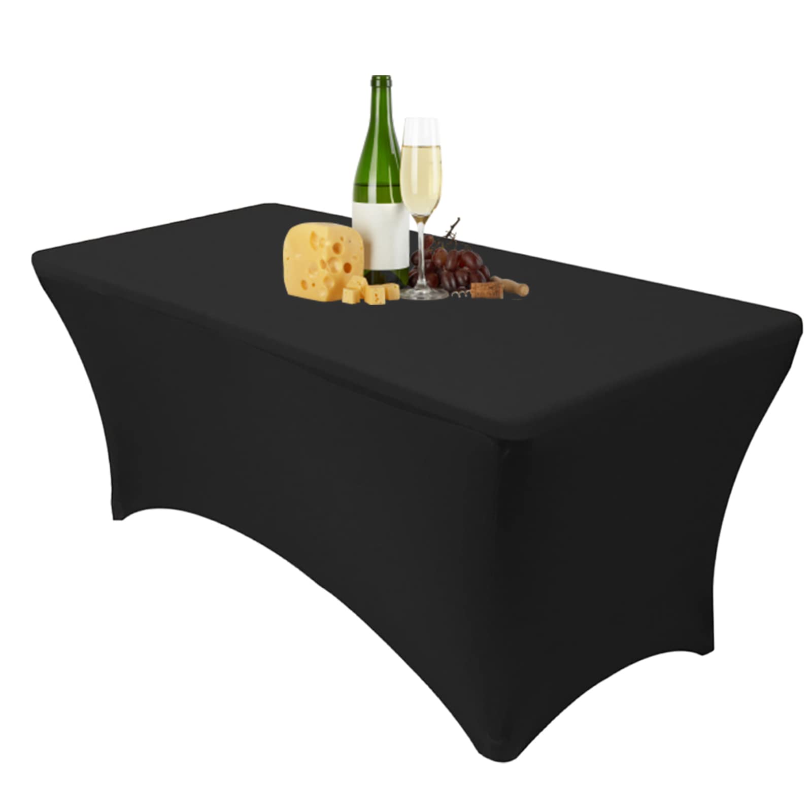 Dololoo Black Stretchable Tablecloths 6Ft For Rectangle Tables, Fitted Spandex Rectangular Patio Table Covers, Market Stall Table Cover, Wedding, Party, Kitchen, Beauty Event Decoration