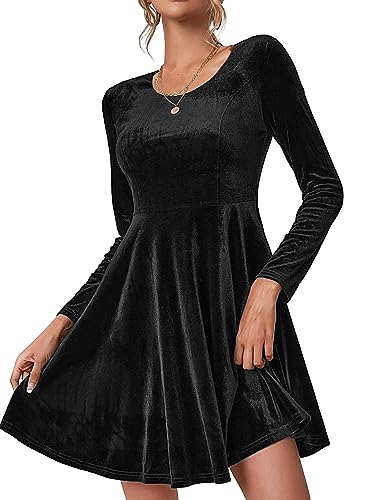 Zeagoo Schwarzes Kleid Damen Samtkleid Festliche Partykleid Langarm...