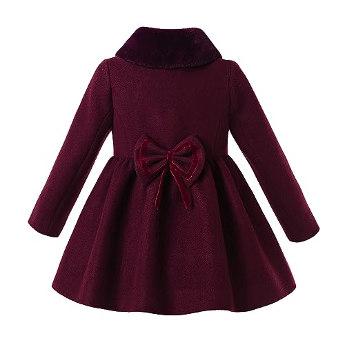 Pettigirl Girl Winter Wine Red Windbreaker Warm Fall Velvet Dress Coat Faux-Fur Collar Single Breasted CasualClothing2
