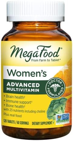 MegaFood Women's Multivitamin - Multivitamin Supplement with Iron, Biotin, Zinc, and Vitamins C, D3, B12, E, and More - Gluten-Free, Vegetarian & Made without Dairy & Soy - 120 Tabs (60 Servings)