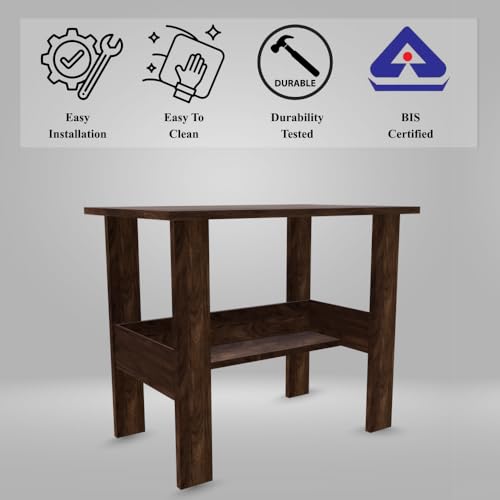 Image of beAAtho Spectrum Desk - Multipurpose Workstation for Home, Office, or Study, Engineered Wood with Large Spacious Top, Open Shelf Storage, Durable & Tested for Strength, Easy to Assemble.(Brown)(DIY)
