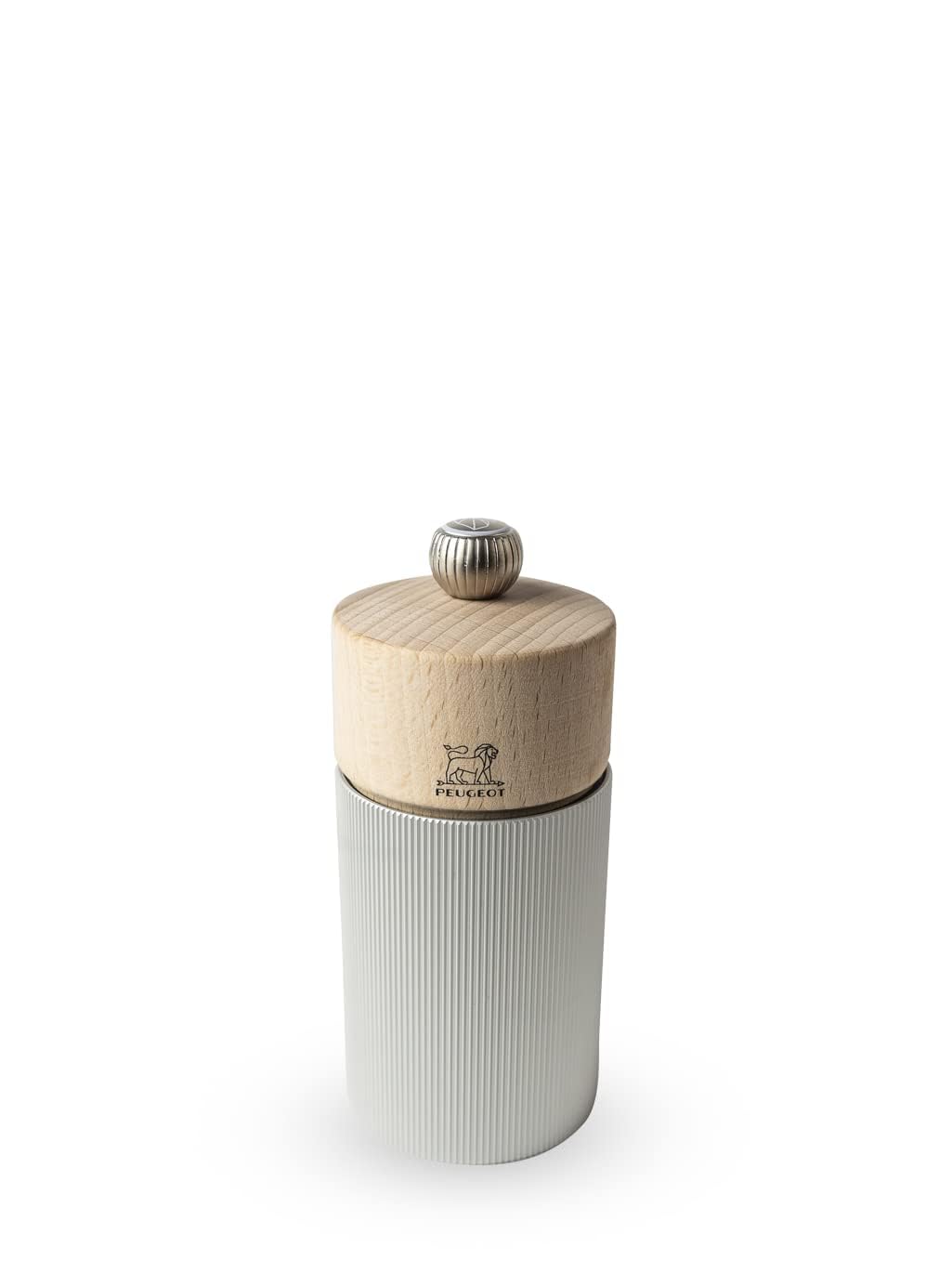 PEUGEOT - Moulin à Sel Line 12 cm - Réglage Classique - Innovation Sel Glace, Mécanisme Zirlion - Aluminium et Bois Labellisé PEFC - Fabrication Française - Coloris Naturel