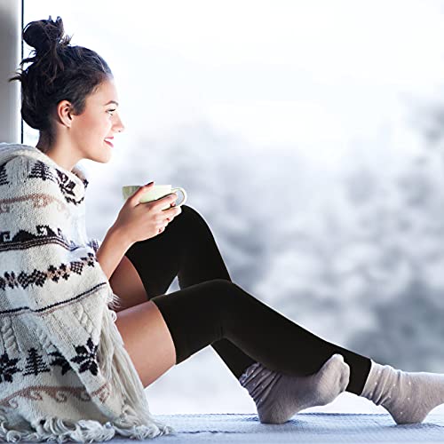 Bencailor 2 Pairs Fleece Leg Warmers Women Over Knee Winter Thick Fleece Lining Elastic Socks for Winter Compression Socks (Black,Footless Style) 6
