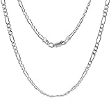 NYC Sterling Unisex 3MM Flat Light Solid Sterling Silver Figaro Chain Necklace, Made in Italy. (20...