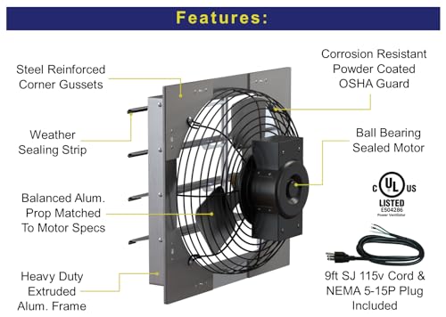 Hessaire 16SF4V75C 16-Inch Exhaust Fan, view 4