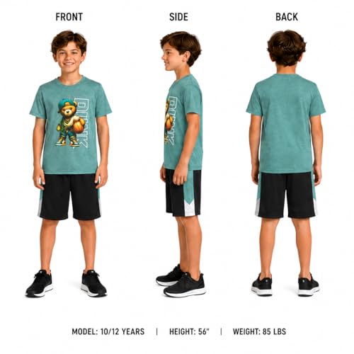 Image of Pro Athlete Boys Shorts Sets - 4 Piece Dry Fit Short Sleeve Crewneck Graphic Tee and Performance Shorts for Boys (Sizes 8-16)