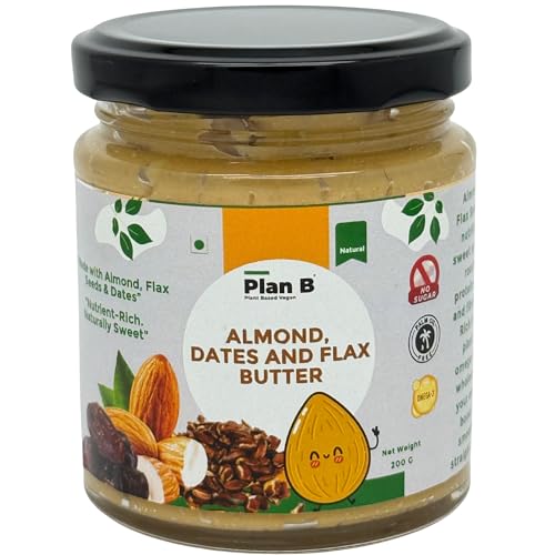 Image of Plan B Almond Butter with Flax Seeds & Dates | 200g Jar | Naturally Sweetened Nut Butter | High Protein | No Added Sugar | Dairy-Free | Gluten-Free Spread