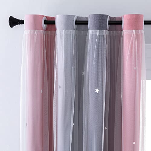 Image of XiDi Curtains for Bedroom Decor, Rainbow Pink-Grey-34-45