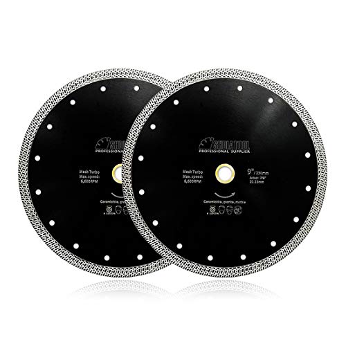 SHDIATOOL Diamond Saw Blade Porcelain Cutting Disc with Mesh Turbo for Tile Ceramic Granite Marble 2pcs Dia 9"/230mm