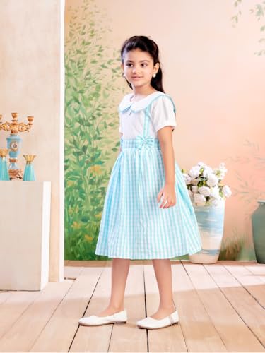 Image of Aarika Girls Green Colour Checks Print Cotton Frock