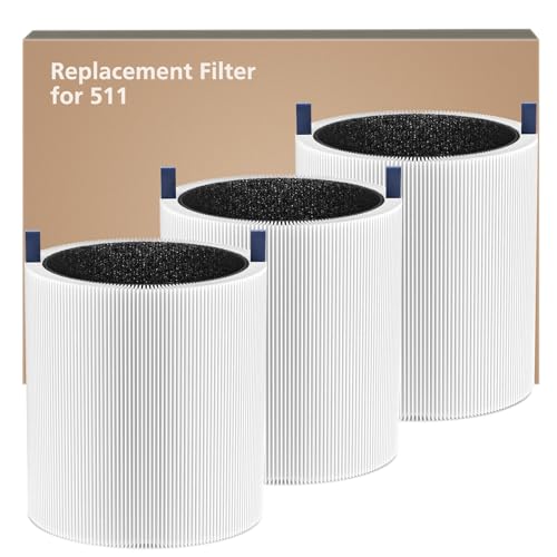 Image of 3 Pack 511 Replacement Filter Compatible with Blueair Blue Pure 511 Air Purifier, 2-in-1 HEPA Filters with Particle and Activated Carbon Replacement Filter