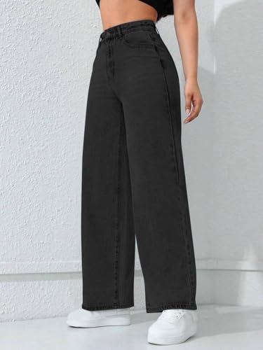 Image of CHKOKKO Women High Rise Denim Solid Regular Fit Jeans