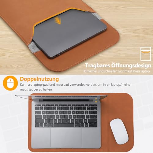HYZUO 13.3-14 Inch Laptop Sleeve for MacBook Pro 14 M4/M3/M2/M1 Pro/Max A3401 A3185 A3112 2025-2021, MacBook Air 13 2017-2012, 13.5-13.8 Surface Laptop, Faux Suede Leather Case with Pouch, Brown - Thumbnail 5