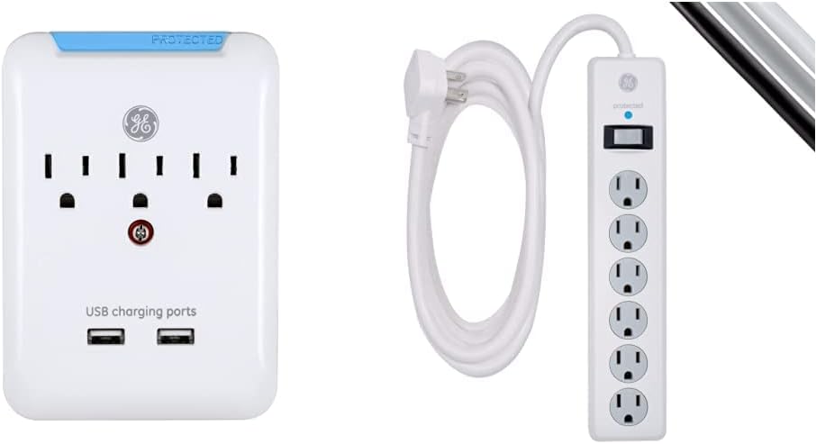 GE Surge Protector Bundle with Extender and Charging Station (3 Outlets + 2 USB Ports)