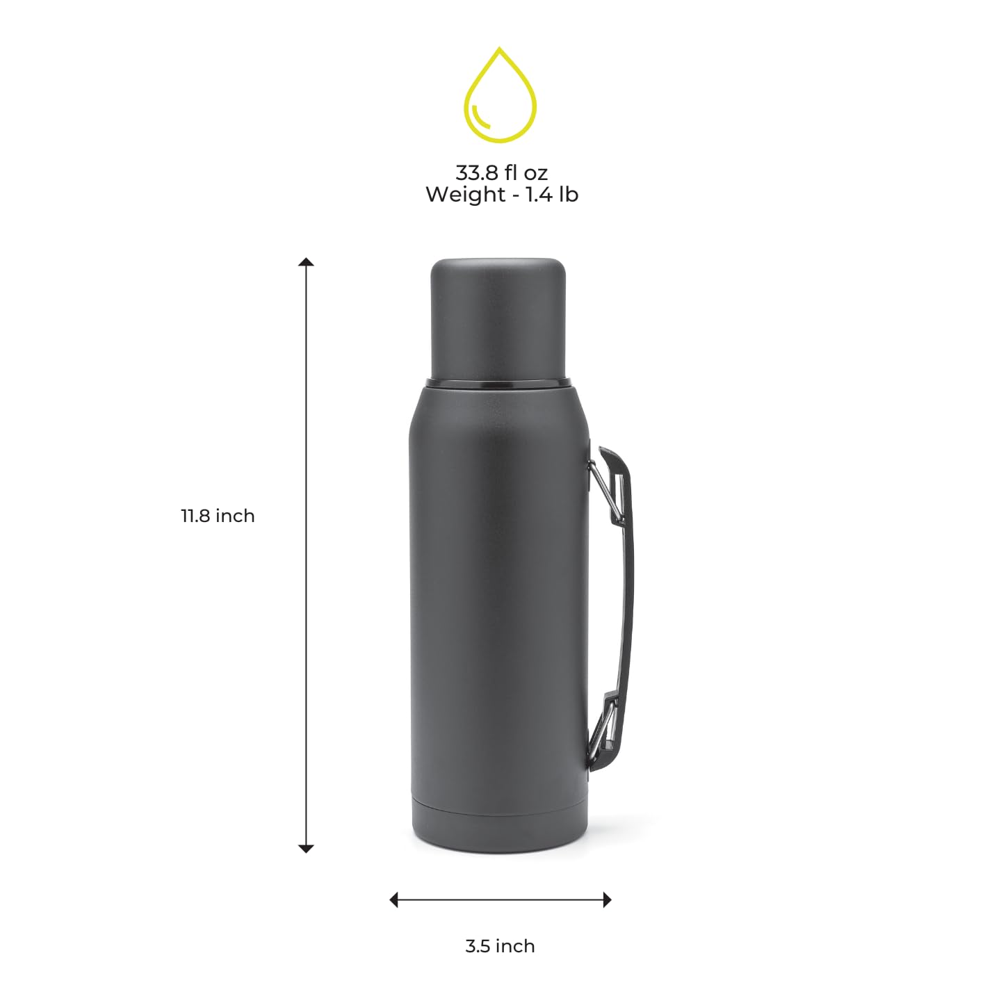 BALIBETOV Thermal Flask for mate - Vacuum Insulated With Double Stainless Steel Wall - BPA Free - A Thermic Bottle Specially Designed for Use With Mate Cup or Mate Gourd (Black, 33.8 OZ)