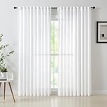 Semi Sheer White Curtains 90inch Long Linen Textured Curtain Panels for Living Room Bedroom Window Drapes Burlap Look Privacy Window Treatment Set Pencil Pleat 54" w 2 Pcs