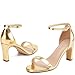 TEAIEUI Gold Heels for Women Open Toe Heeled Sandals Chunky High Heel with Ankle Strap Heeled for Women Dressy Block Heel 8