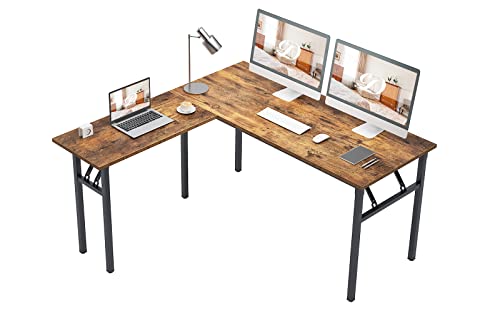 Dlandhome L-Shaped Desk Large Corner Desk Folding Table Computer Desk Home Office Table Computer Workstation, Nd11 (Rustic Brown) #TOP19