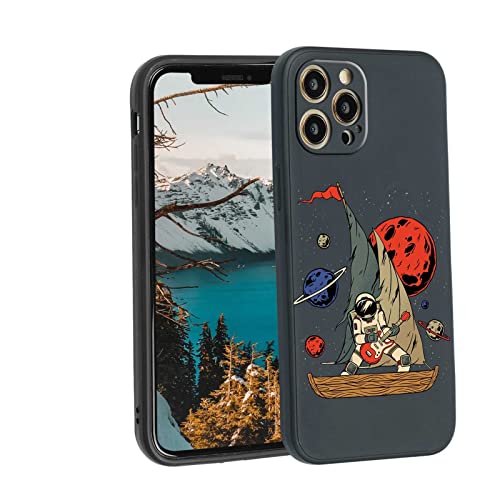 Compatible With Iphone 12 Pro Max Case, Moon Star Pirate Astronaut Play The Guitar Rock Graphic Design For Iphone Case Men Boys,Soft Silicone Protective Trendy Anti-Scratch Case For Iphone #TOP14