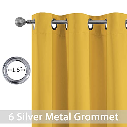 Yakamok Light Blocking Window Blackout Curtains Thermal Insulated Room Darkening Drapes for Bedroom,Solid Grommet Top Window Panels, 38x63 Inch, Mustard Yellow, One Pair