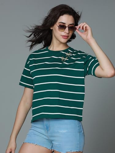 Image of HIGH STAR Women's Cotton Striped Oversized Fit T-Shirt