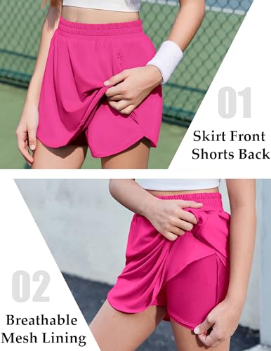 Zaclotre Shorts atléticos para meninas com bolsos com zíper 2 em 1 sobreposição de saia rodada infan