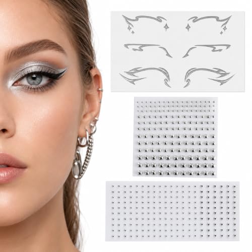 3 Pack Cyberpunk Face Stickers with Fake Piercing Decals Temporary Makeup Accessories for Rave Techno EDM Festival Party (Edgy Style)