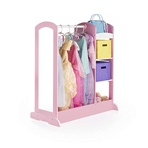 Guidecraft See and Store Dress-up Center – Pastel: Toddlers' Clothing Rack Wardrobe with Mirror & Shelves, Cubby Armoire with Bottom Tray - Kids Bedroom Furniture.