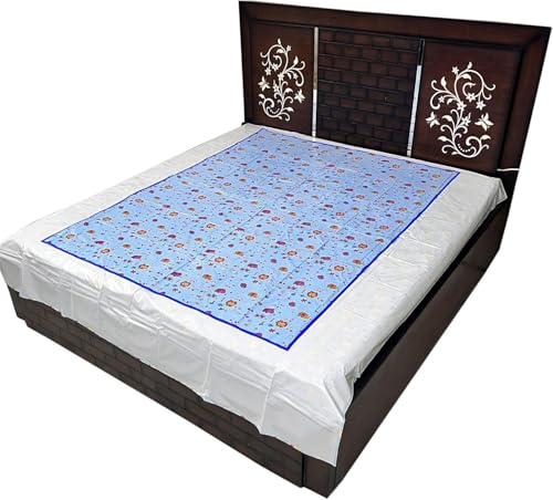 Image of Waterproof PVC Plastic Mattress Protector Double Bed Flat Bedsheet with Elastic for Babies Girls & Boys (Blue Hippo)