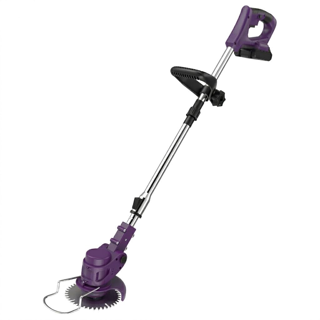 Cordless Strimmer with 4 Blades and 2 x 21V 2000mAh Battery, Garden Strimmer with Foldable Design and Adjustable Telescopic Shaft, Grass Trimmer for Lawn, Bushes and Yard - Grape Purple