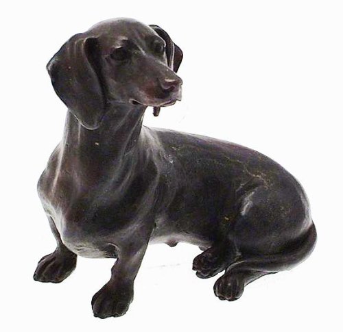 Hand cast and hand finished solid bronze figure of a sitting dachshund CLT670 by Cestrian Bronzes