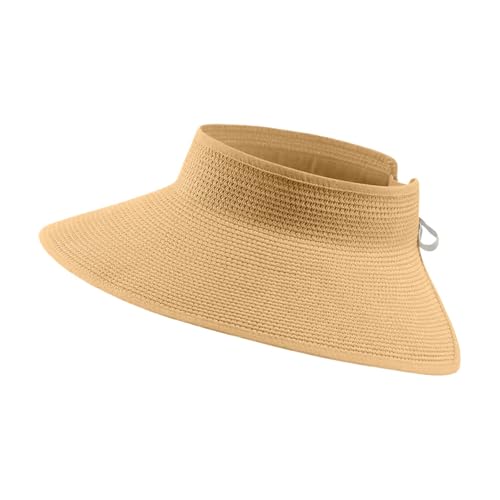 Genérico Viseras Sol Mujer Ancho Brim Paja Playa Cola De Caballo Plegable Bolsa De Viaje Playa Esencial, caqui, Talla única