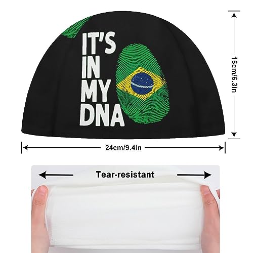 It's in My DNA Brazil Flag1 Swim Cap for Men Women Long Hair Bathing Caps for Swimming Waterproof Swimming Caps