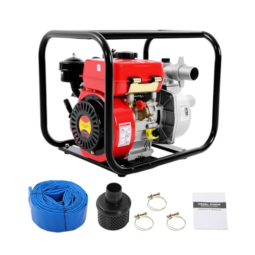 4 Stroke Diesel Engine Water Pump, 3HP 2-inch Diesel Powered Trash Water Transfer Pump, 3600 RPM Horizontal Air Cooling Single-cylinder High Pressure Irrigation Water Pump for Irrigation Pool